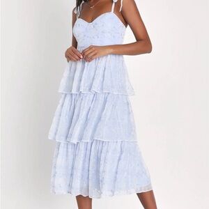 Lulu's Light Blue Tiered Midi Dress “Vineyard Visit” New Size Small Like New